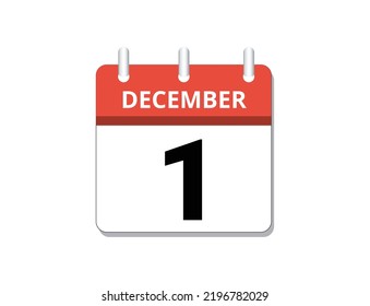 December, 1st calendar icon vector, concept of schedule, business and tasks
