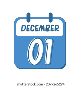 December 1st. flat illustration of blue calendar with rounded font. eps 10