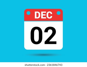 Diciembre 2 Fecha del calendario Icono plano Día 2 Ilustración vectorial