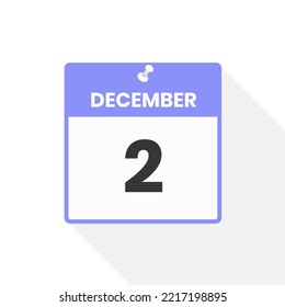 2. Dezember Kalendersymbol. Datum, Monat Kalendersymbol, Vektorgrafik