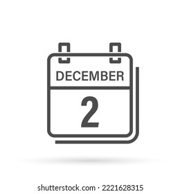 December 2, Calendar icon with shadow. Day, month. Flat vector illustration.