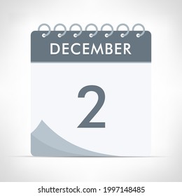 December 2 - Calendar Icon - Vector Illustration. Gray calendar.