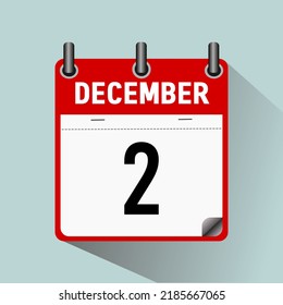 December 2, calendar icon vector illustration, isoleted on light blue background.