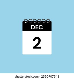 December 2 calendar reminder. 2nd December Date Month calendar icon design template.