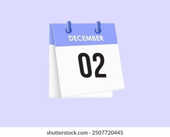 2. Dezember - Kalender und Zeitplaner. Erinnerung an das Symbol des Tageskalenders. Vektorgrafik.