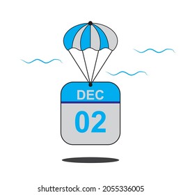 December 2 date of month calender icon with balloon in the air vector eps 10 template element