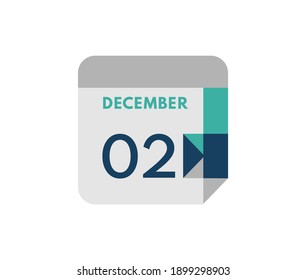 december 2 flat daily calendar date, 2 december Single Day Calendar  Icon 
