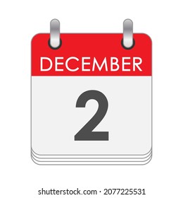 December 2. A leaf of the flip calendar with the date of December 2. Flat style.