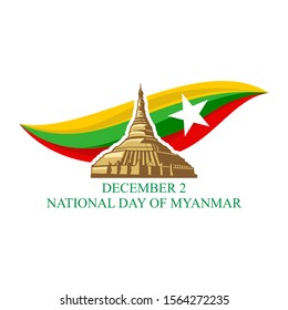 December 2, National Day of Myanmar with national landmark vector illustration. Suitable for greeting card, poster and banner.