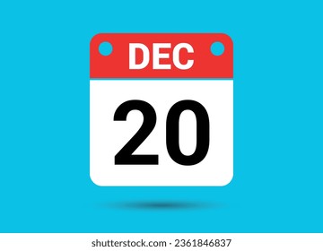 Diciembre 20 Calendario Fecha Icono plano Día 20 Ilustración vectorial