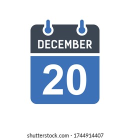 December 20 Calendar Date Icon, Event Date Icon, Calendar Date, Icon Design Vector Graphic