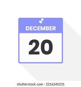 December 20 calendar icon. Date,  Month calendar icon vector illustration