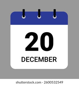 December 20 Calendar Icon – Flat Design, Minimalist Date Illustration