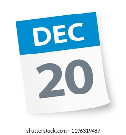 December 20 - Calendar Icon - Vector Illustration