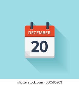 December  20. Calendar icon.Vector illustration,flat style.Date,day of month:Sunday,Monday,Tuesday,Wednesday,Thursday,Friday,Saturday.Weekend,red letter day.Calendar for 2017 year.Holidays in December