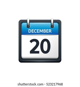December 20. Calendar icon.Vector illustration,flat style.Month and date.Sunday,Monday,Tuesday,Wednesday,Thursday,Friday,Saturday.Week,weekend,red letter day. 2017,2018 year.Holidays.
