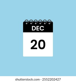 December 20 calendar reminder. 20th December Date Month calendar icon design template.