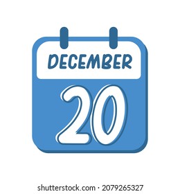 December 20. flat illustration of blue calendar with rounded font. eps 10