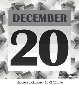 December 20 icon. For planning important day. Banner for holidays and special days. December 20th icon. Vector Illustration in black and white colors.