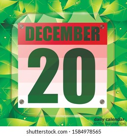 December 20 icon. For planning important day with green leaves. Banner for holidays and special days. December 20th icon. Vector Illustration.