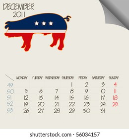 december 2011 animals calendar, abstract vector art illustration