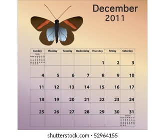 December 2011 calendar with butterfly