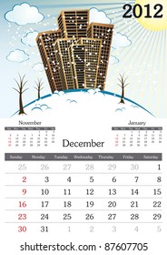 December. 2012 Calendar. Souvenir fonts used. A3