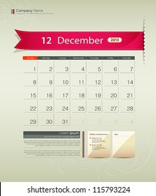 December 2013 calendar ribbon design, vector illustration