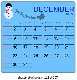 December 2013 calendar, vector illustration