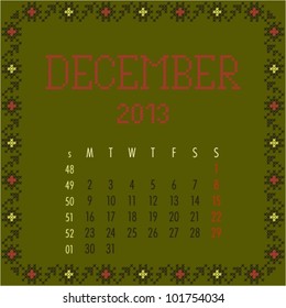December 2013. Vintage calendar.