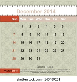 December 2014 calendar design, vector illustration