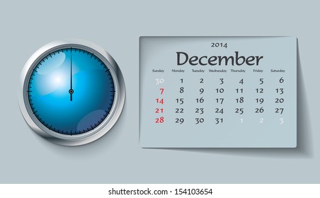 december 2014 - calendar - vector illustration