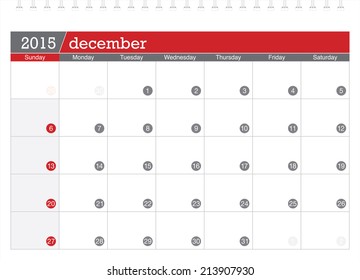 December 2015 planning calendar