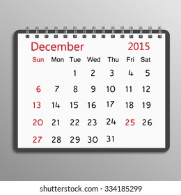 December 2015 spiral calendar isolation on the gray background