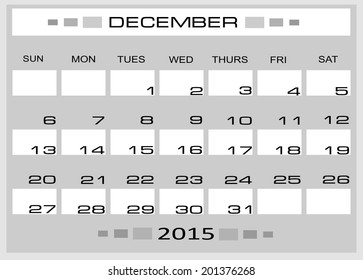 December 2015 year vector calendar