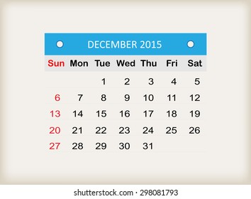 December 2015.Planning calendar for december 2015.Vector template.