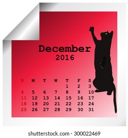 December 2016 Calendar with black cat silhouette