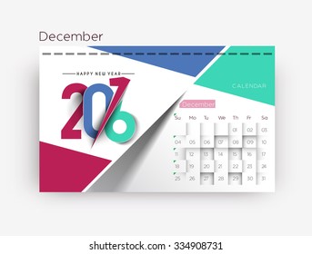 December 2016 calendar design.