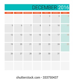 December 2016 calendar (or desk planner)