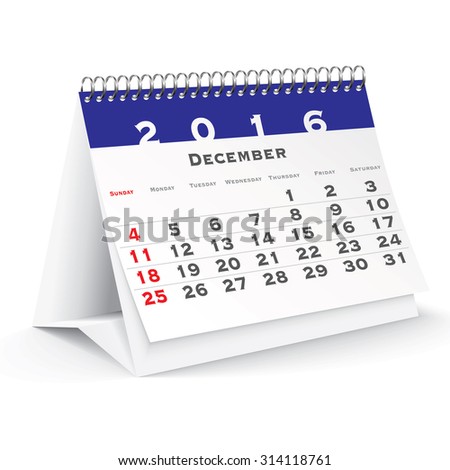 December 2016 desk calendar - vector illustration