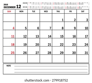 December 2016 -planning calendar / Calendar to schedule monthly - December 2016
