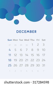 December 2016. Simple european calendar for 2016 year one month grid. Vector illustration.