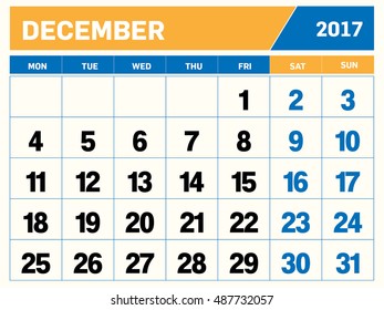 DECEMBER 2017 CALENDAR