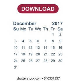 December 2017 Calendar Icon Vector flat design style