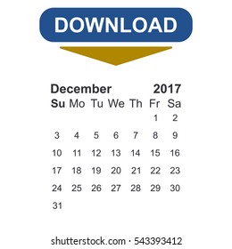 December 2017 Calendar Icon Vector flat design style