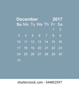 December 2017 Calendar Icon Vector flat design style