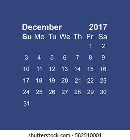 December 2017 Calendar Icon Vector flat design style