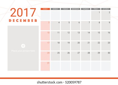 December 2017 calendar with space for picture