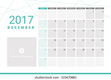 December 2017 calendar with space for your pictures