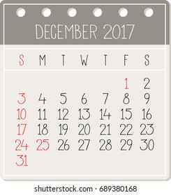 December 2017 calendar - Vector Illustration